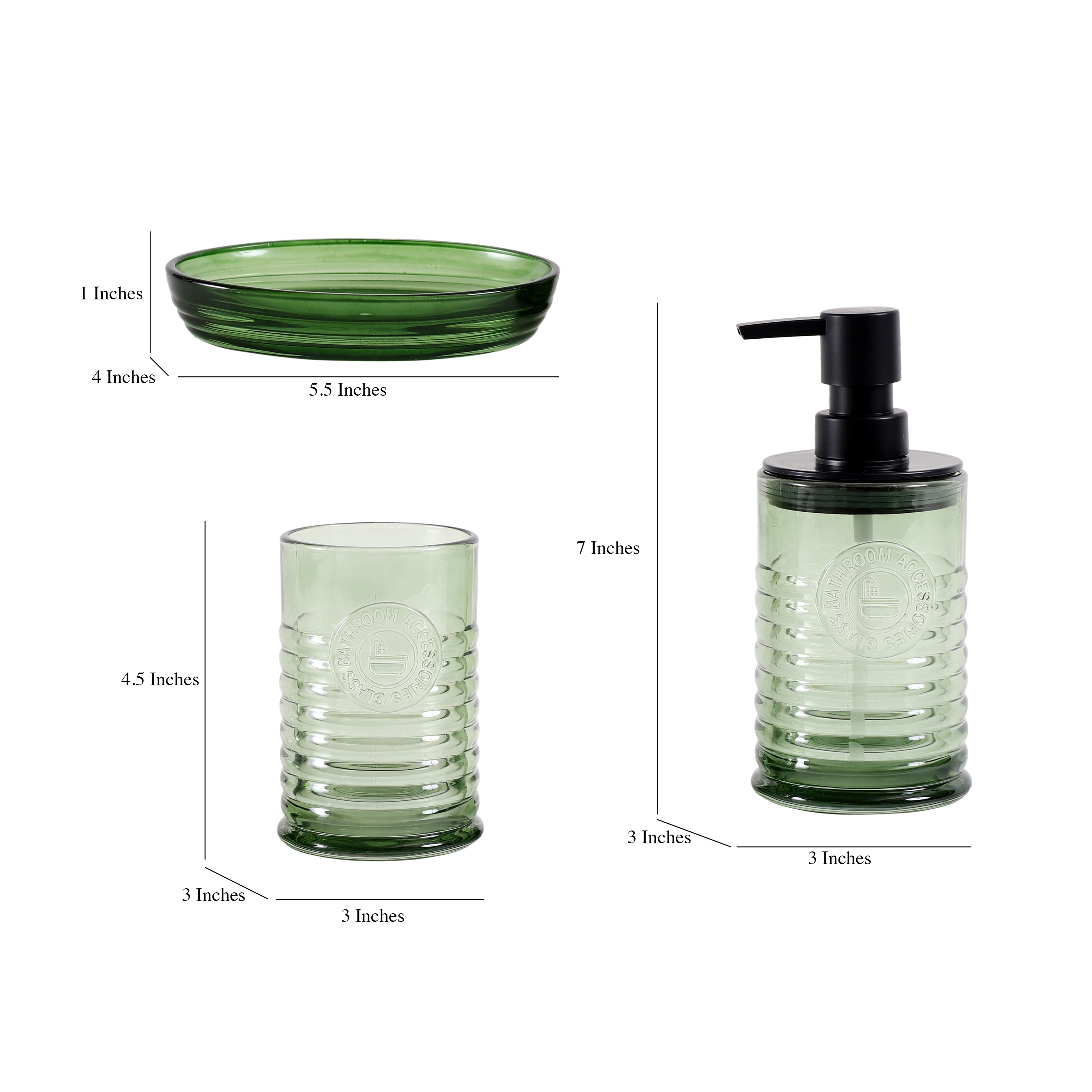 Colored Glass 3 Piece Bath Set - Green