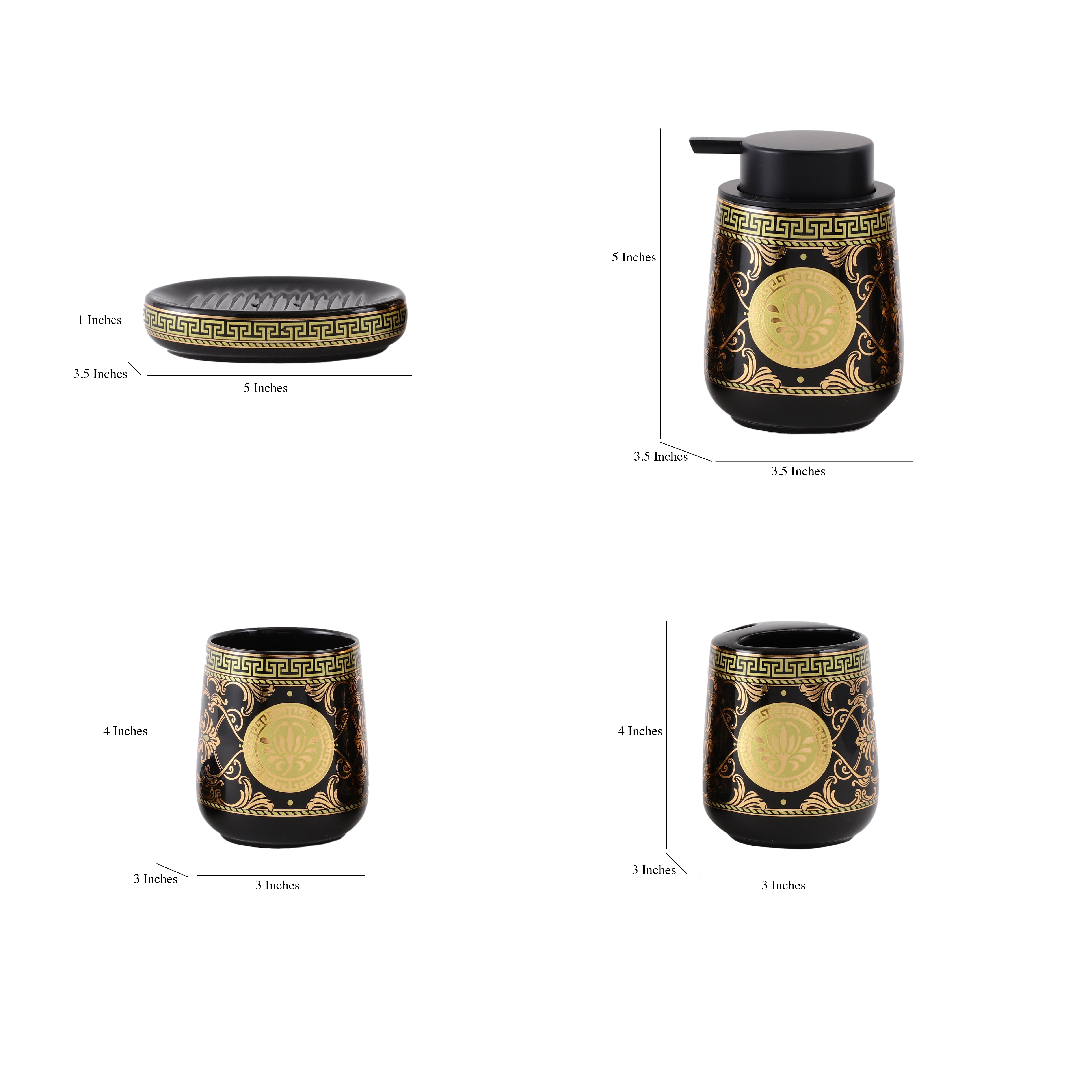 Luxury Black/Gold Roman Art 5 Piece Bath Set