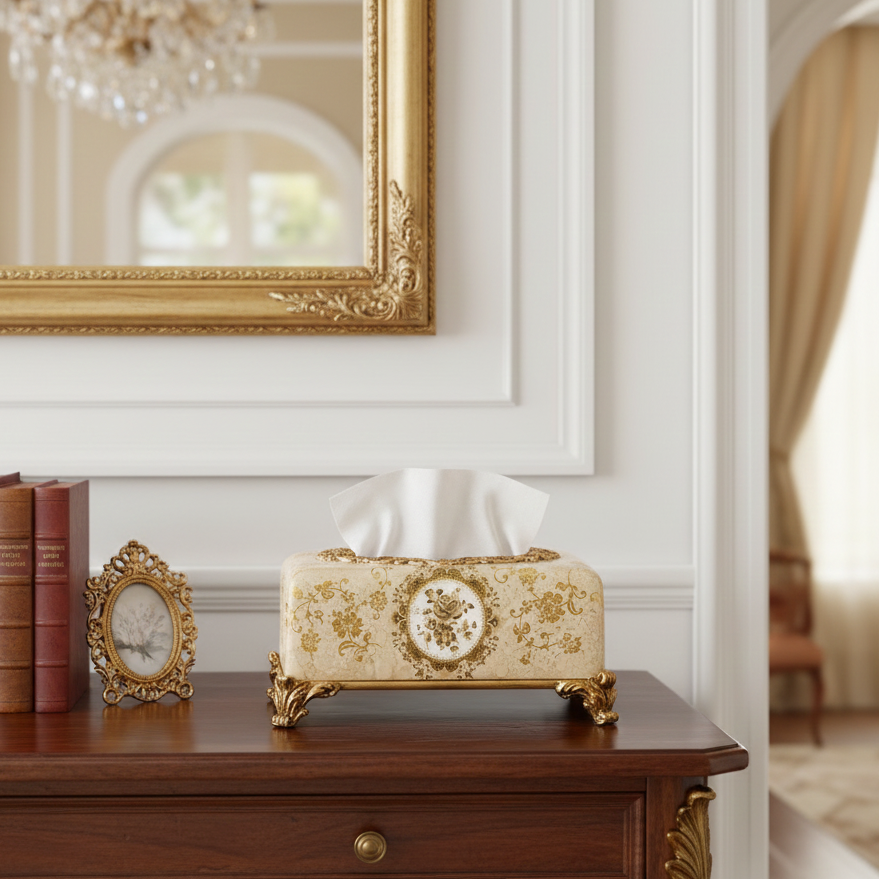 Cream & Gold Ornate Tissue Holder