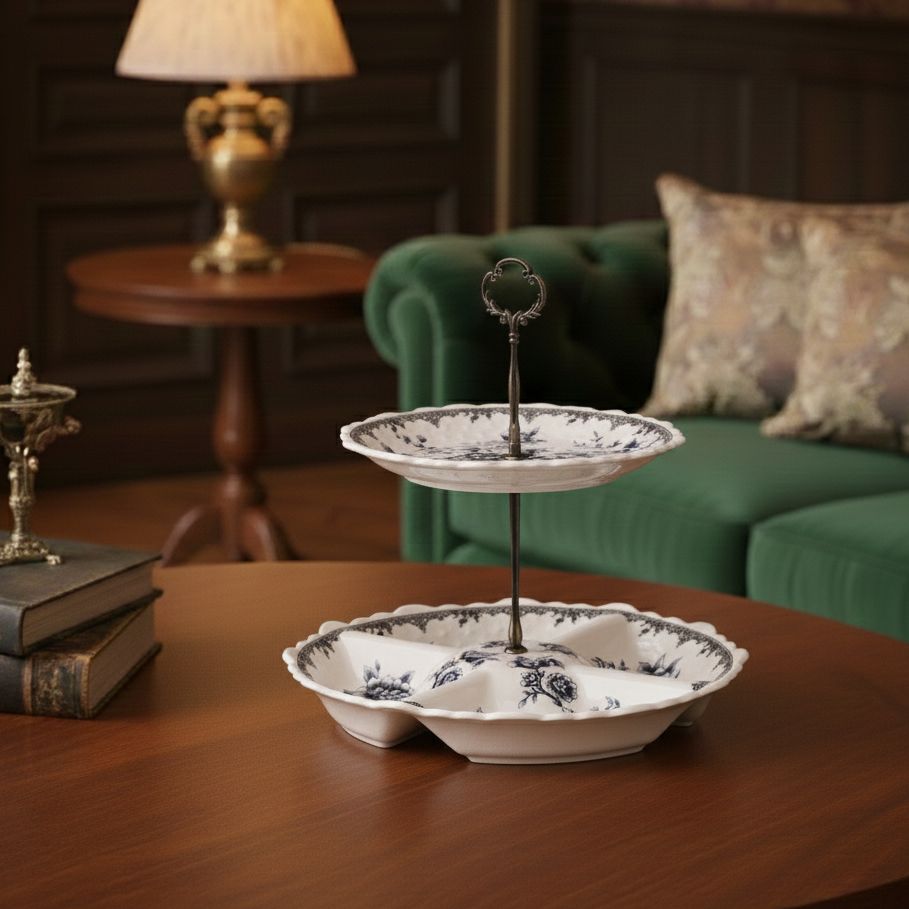 Blue Two Tier Ceramic Dessert Stand