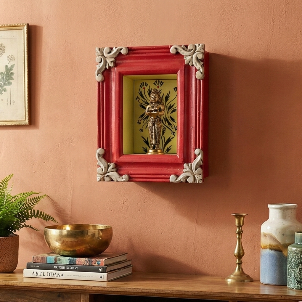 Naksh Red Wall Box Shelf