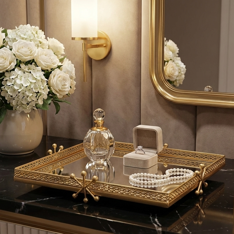 Meshed Square Mirror Tray