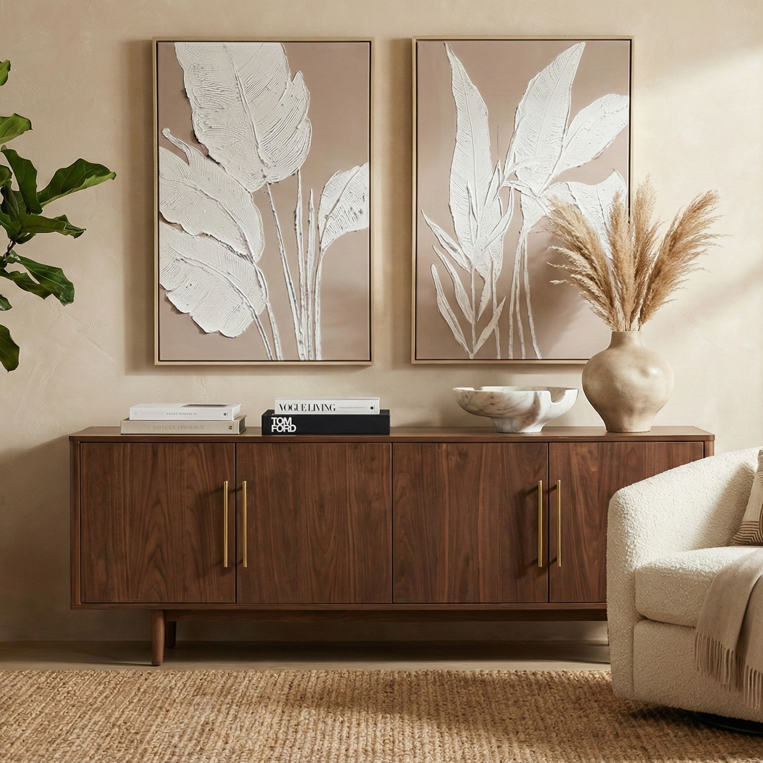 Sculpted Botanical Pair Framed Canvas Art (Set of 2)