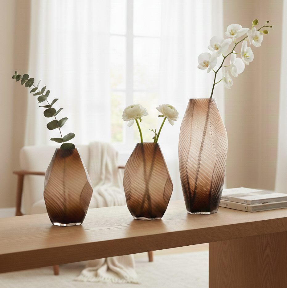 Modern Sculpted Brown Glass Vase (Single)