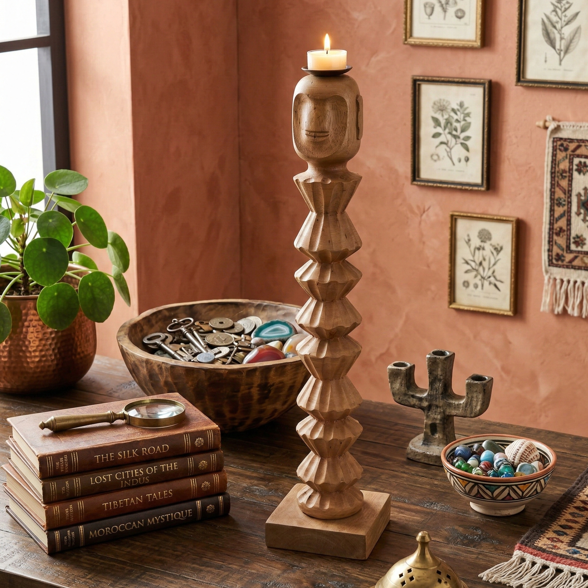 Wooden Face Candle Stand