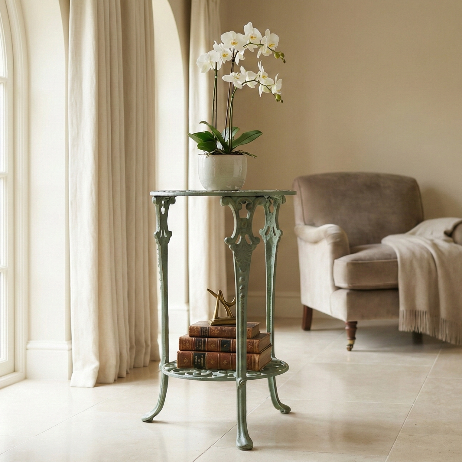 Meshed Floral Pattern Table (Green)