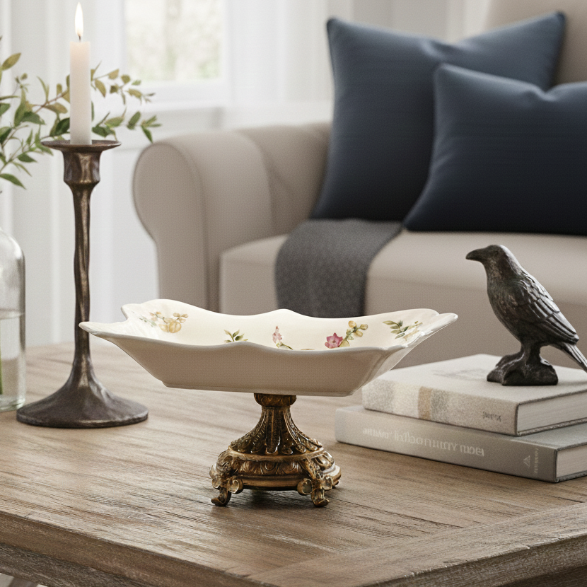 Yellow Regal Platter With Gold Base