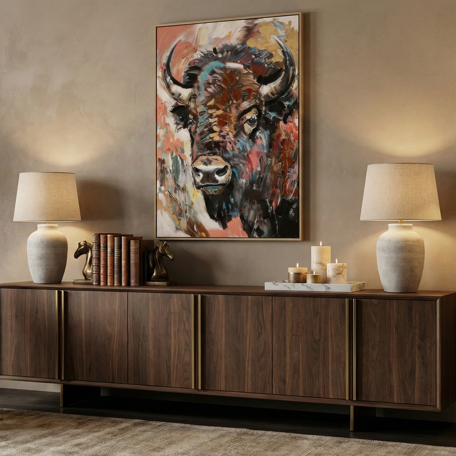 Majestic Buffalo Hand-Painted Portrait Canvas Art