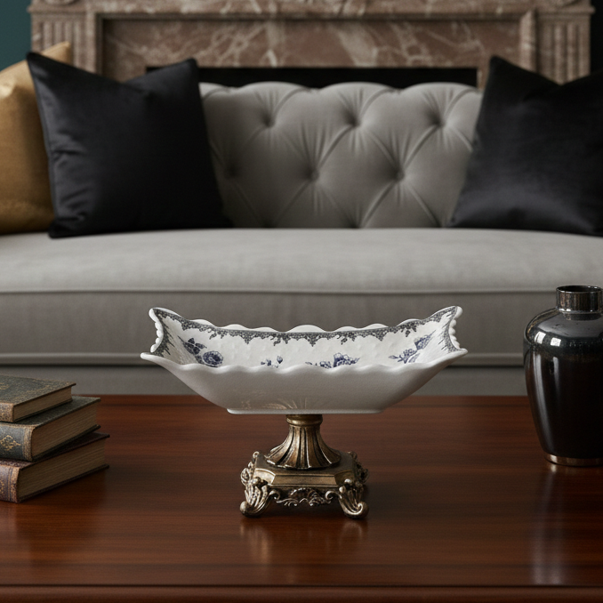 Blue Regal Rectangle Platter With Base