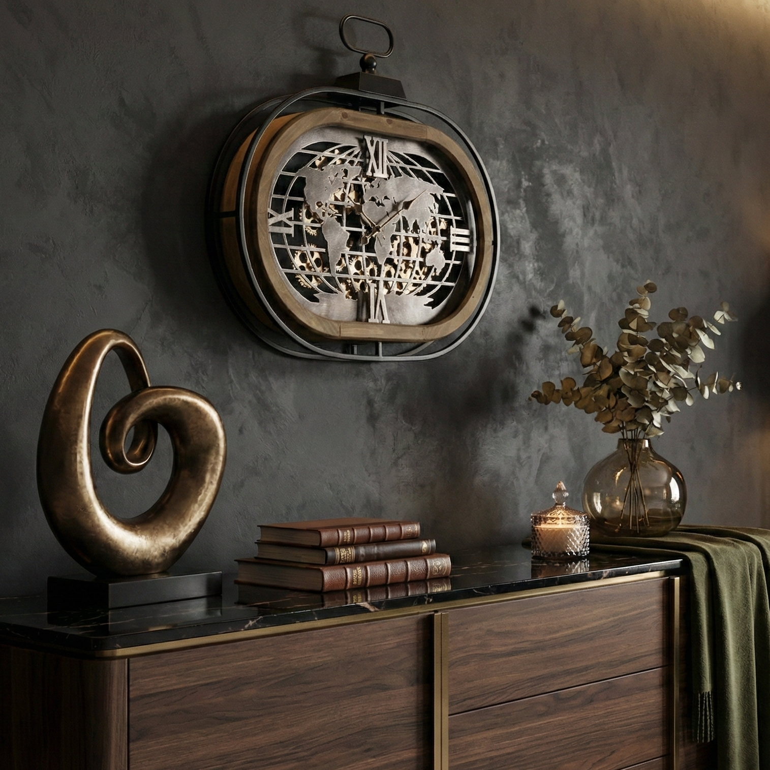 Industrial Globe Wall Clock (Oblong)