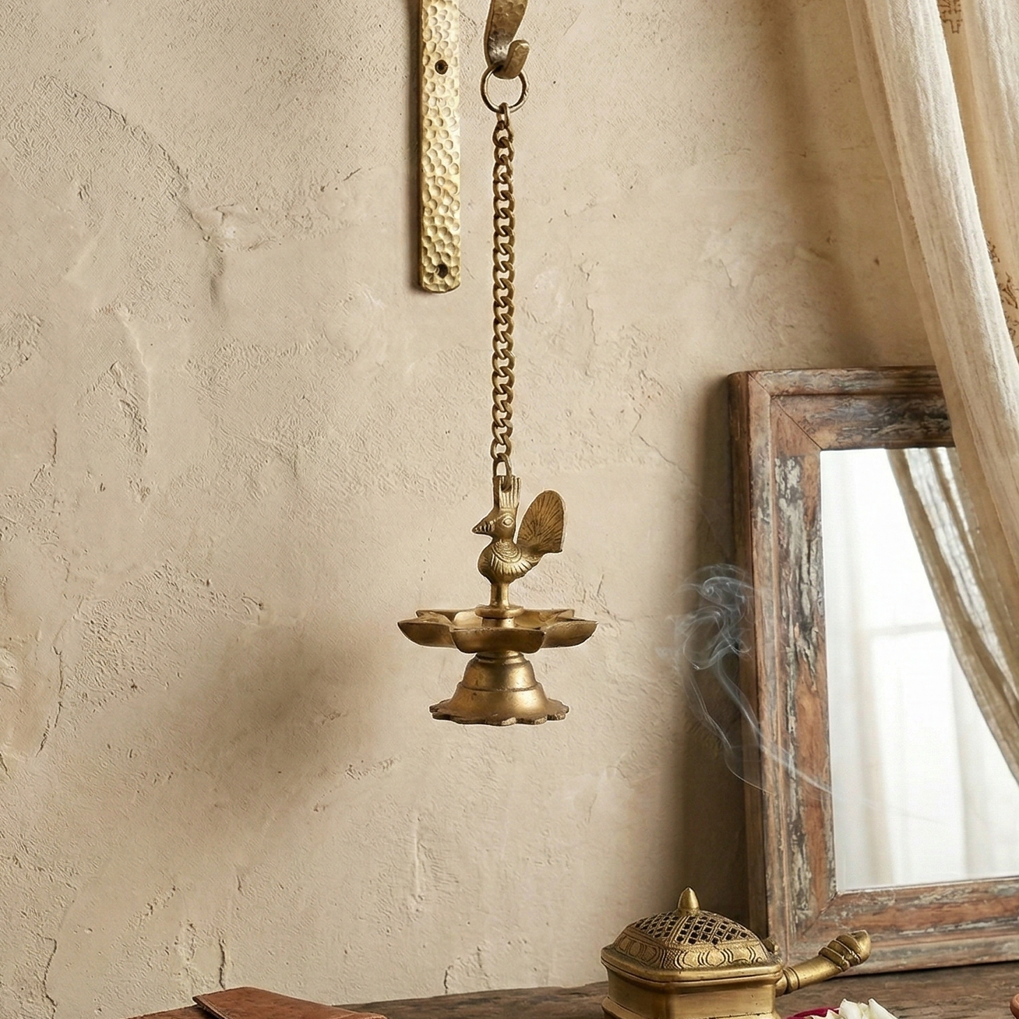 Hanging Chain Peacock Oil Lamp