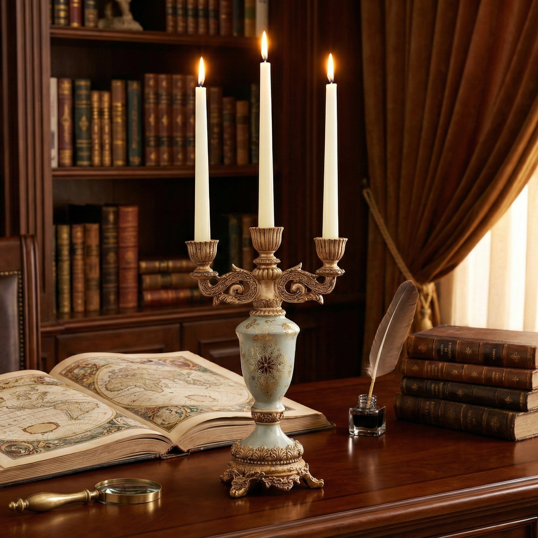 Regalia Gold and Blue Grey Candle Stand