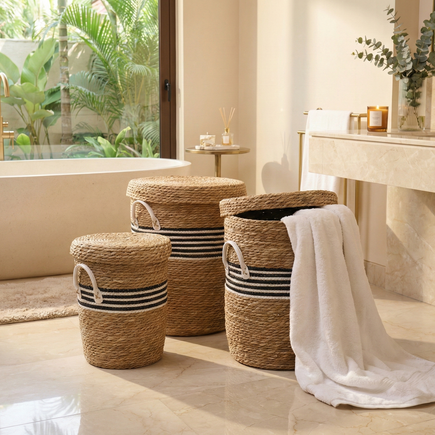 Jute Laundry Basket with Lid and Handle (Single)