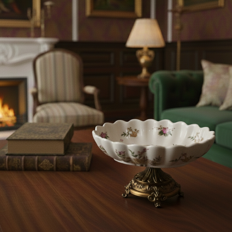 Yellow Regal Round Bowl With Gold Base (Large)