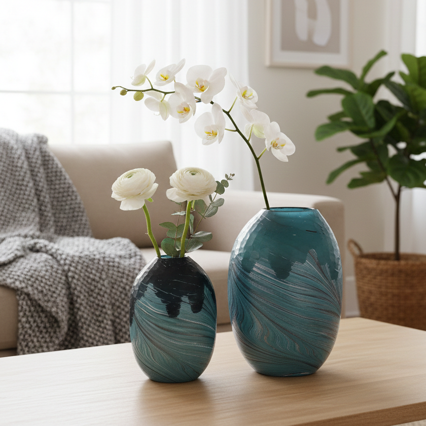 Swirl Ombre Teal Glass Vase (Single)