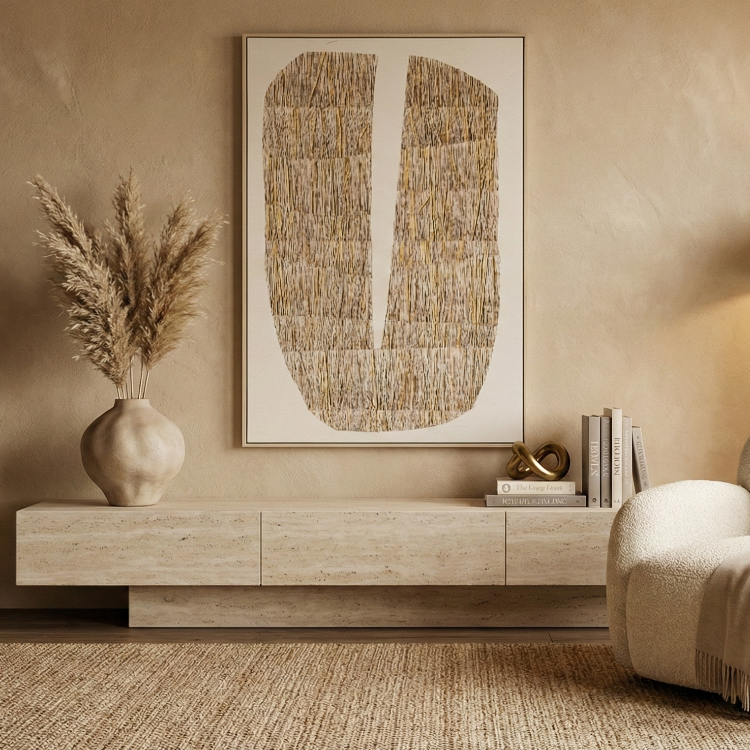 Handcrafted Straw Abstract Form Canvas Wall Art