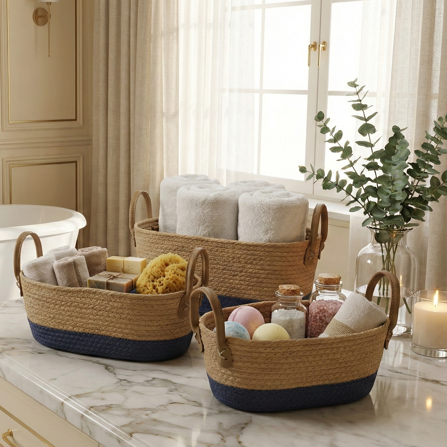 Indigo Soaked Jute Baskets (Set of 3)