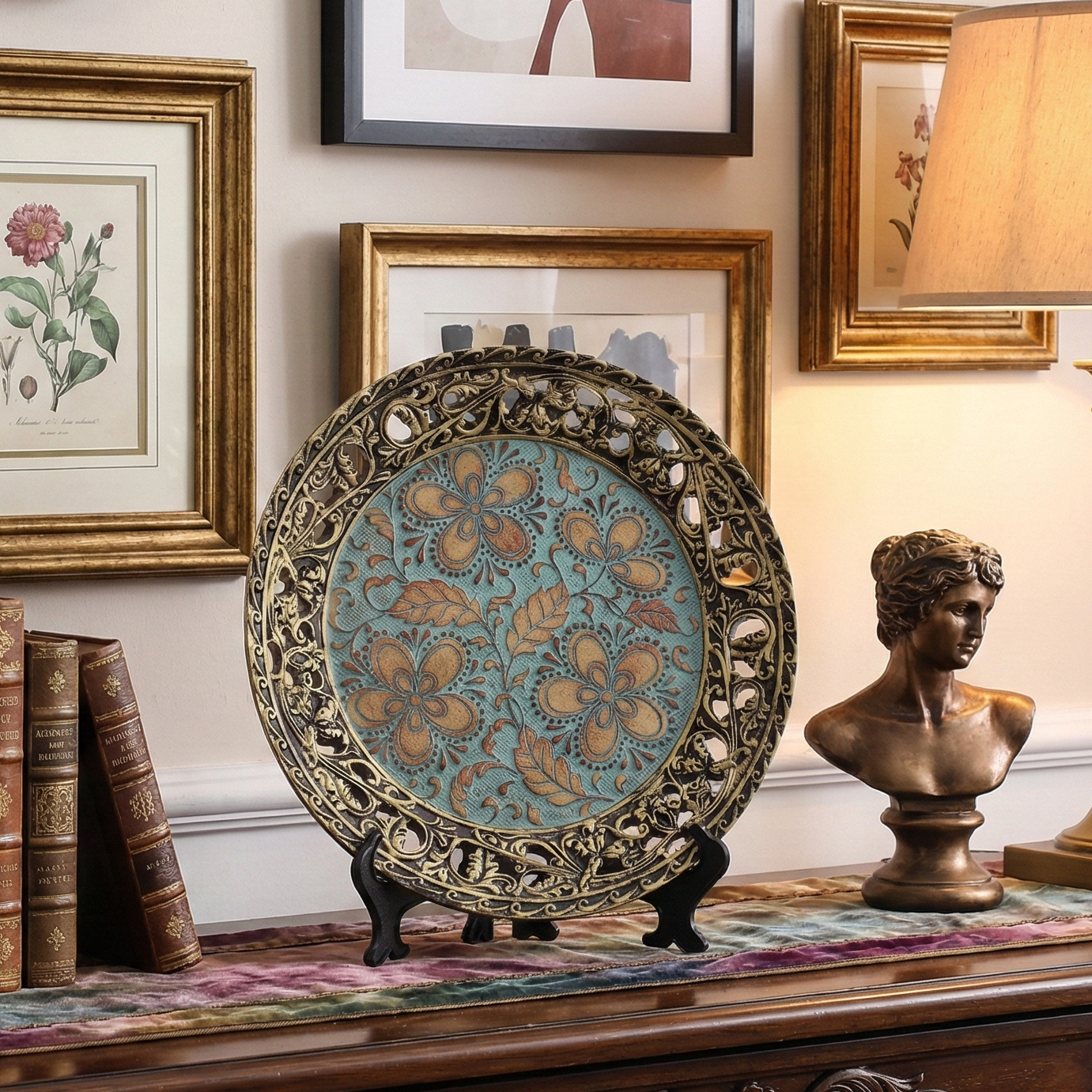 Tuscan Blue Plate With Stand