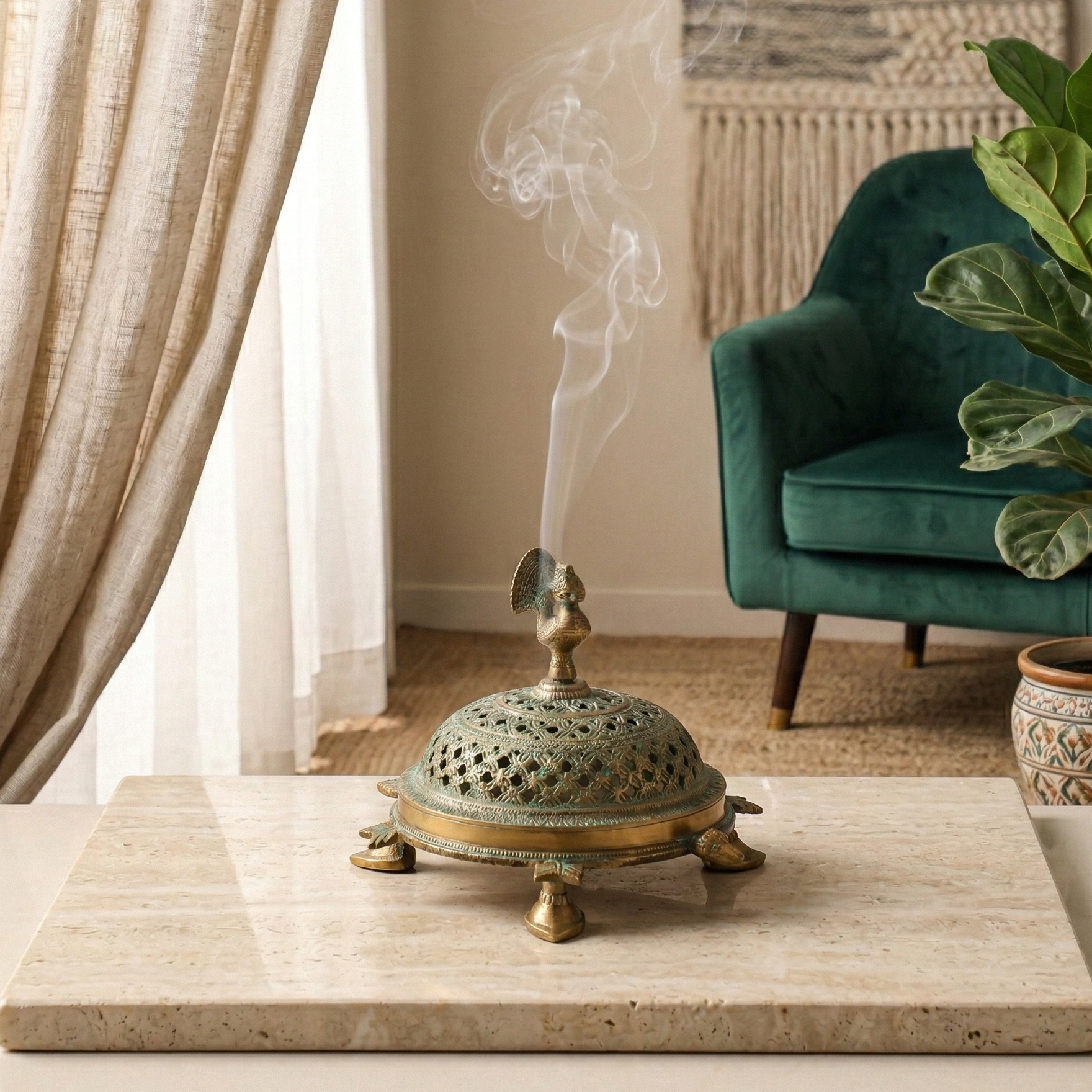 Turtle Back Incense Holder (Green/Gold)