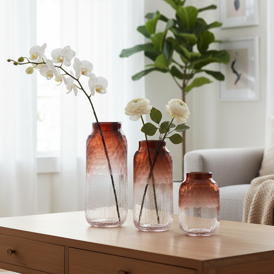 Wine Ombre Textured Glass Vase (Single)