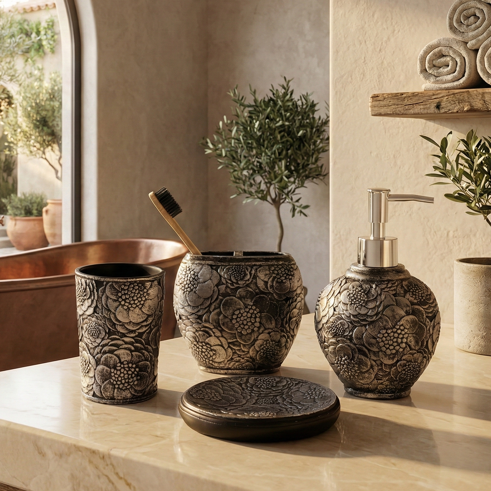 Floral Motif 4 Piece Bath Set