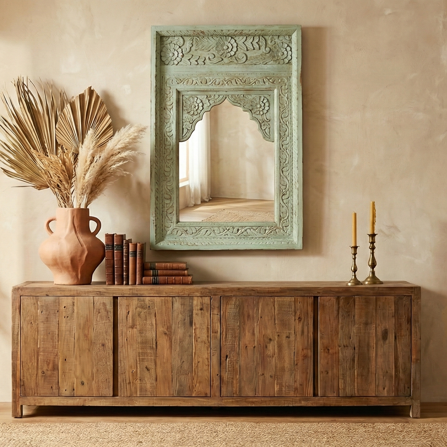 Fizaa Jharokha Green Wall Mirror