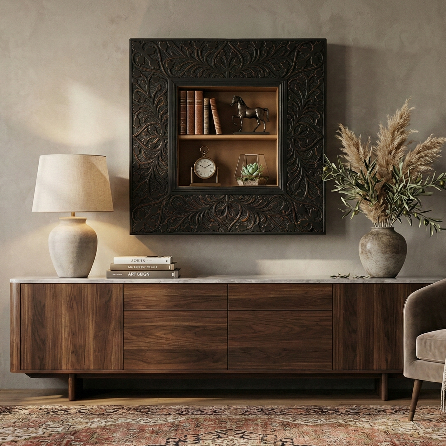 Inaayat Hand Carved Navy Frame Wall Shelf