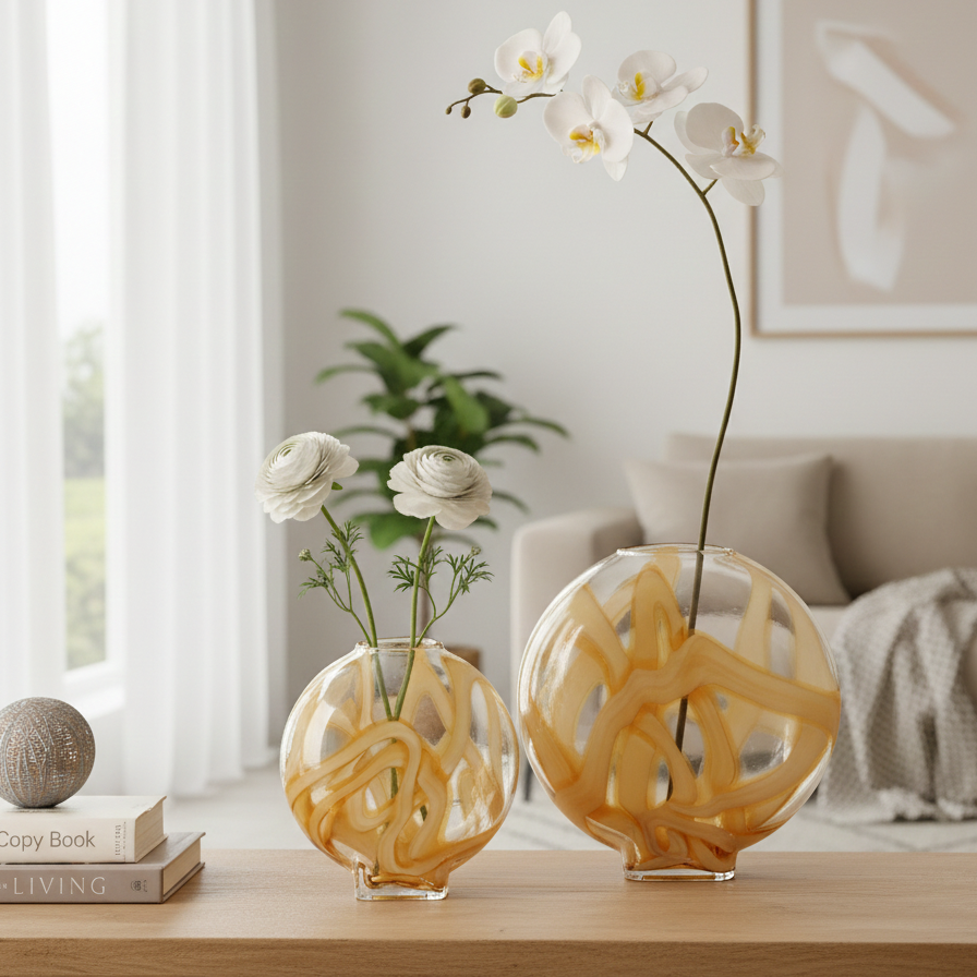 Ribbon Swirl Amber Glass Vase (Single)