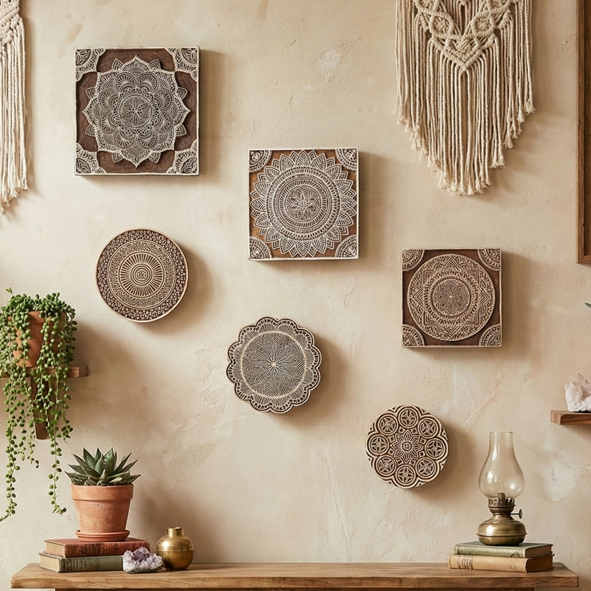 Sylvan Motifs - Handcarved Wood Wall Hanging (set of 6)