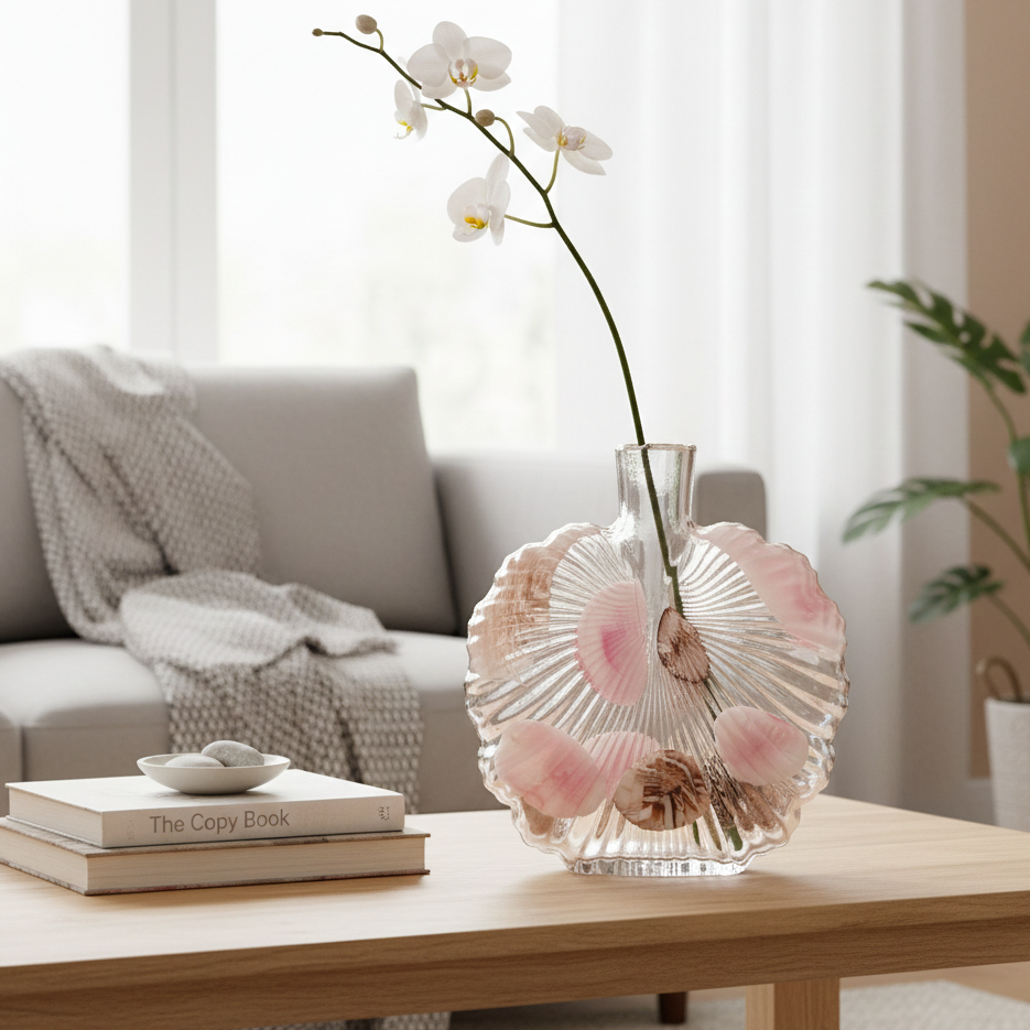 Scalloped Pink Accent Glass Vase