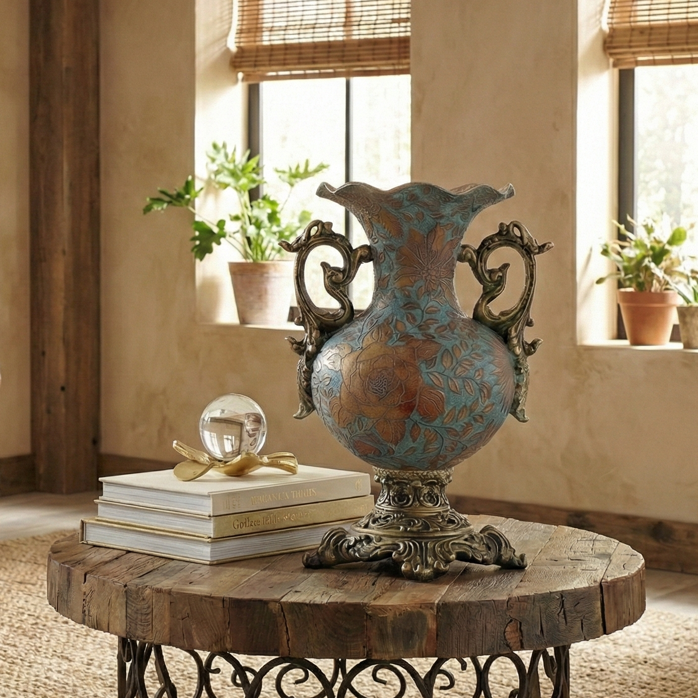 Tuscan Blue Vase With Handles