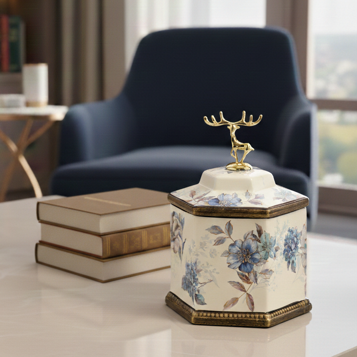 Camellia Hexagonal Ceramic Jar