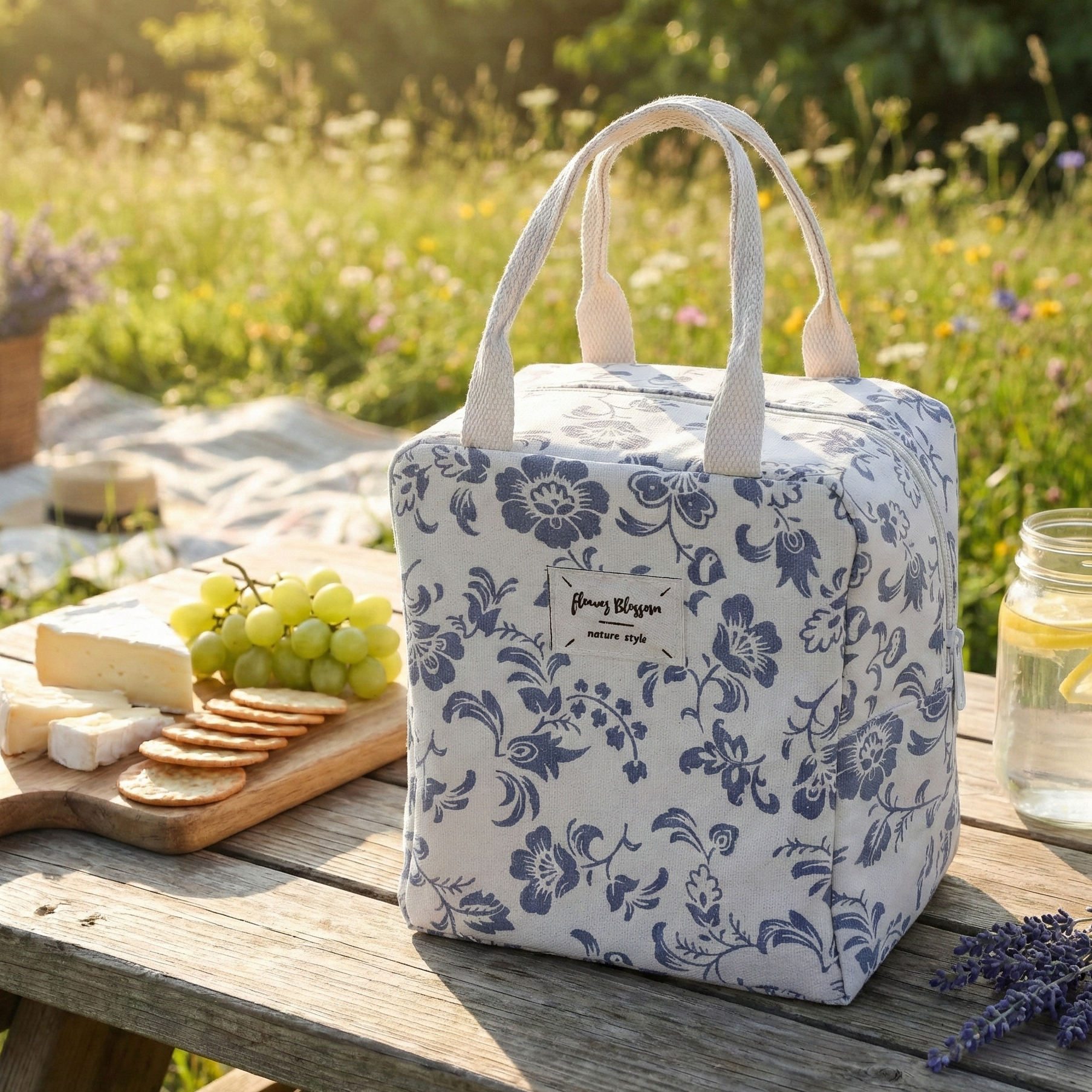 Floral Insulated Lunch Bag (White)