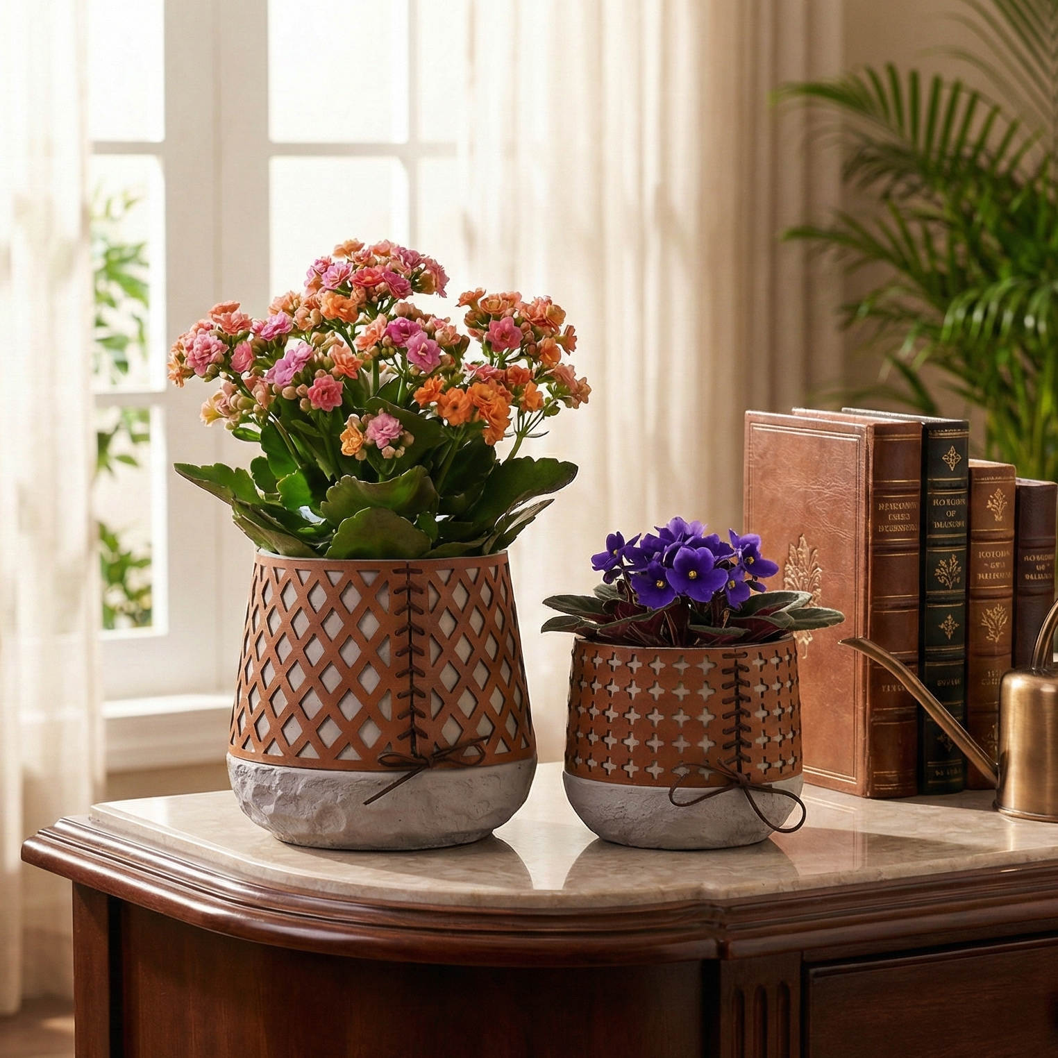 Brown Leather Cutwork Planter (Single)