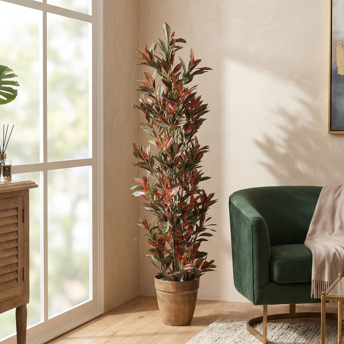 Green/Red Dracaena Faux Plant (Tall)