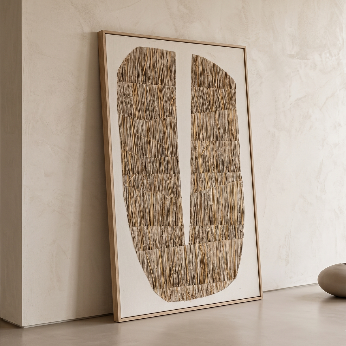 Handcrafted Straw Abstract Form Canvas Wall Art