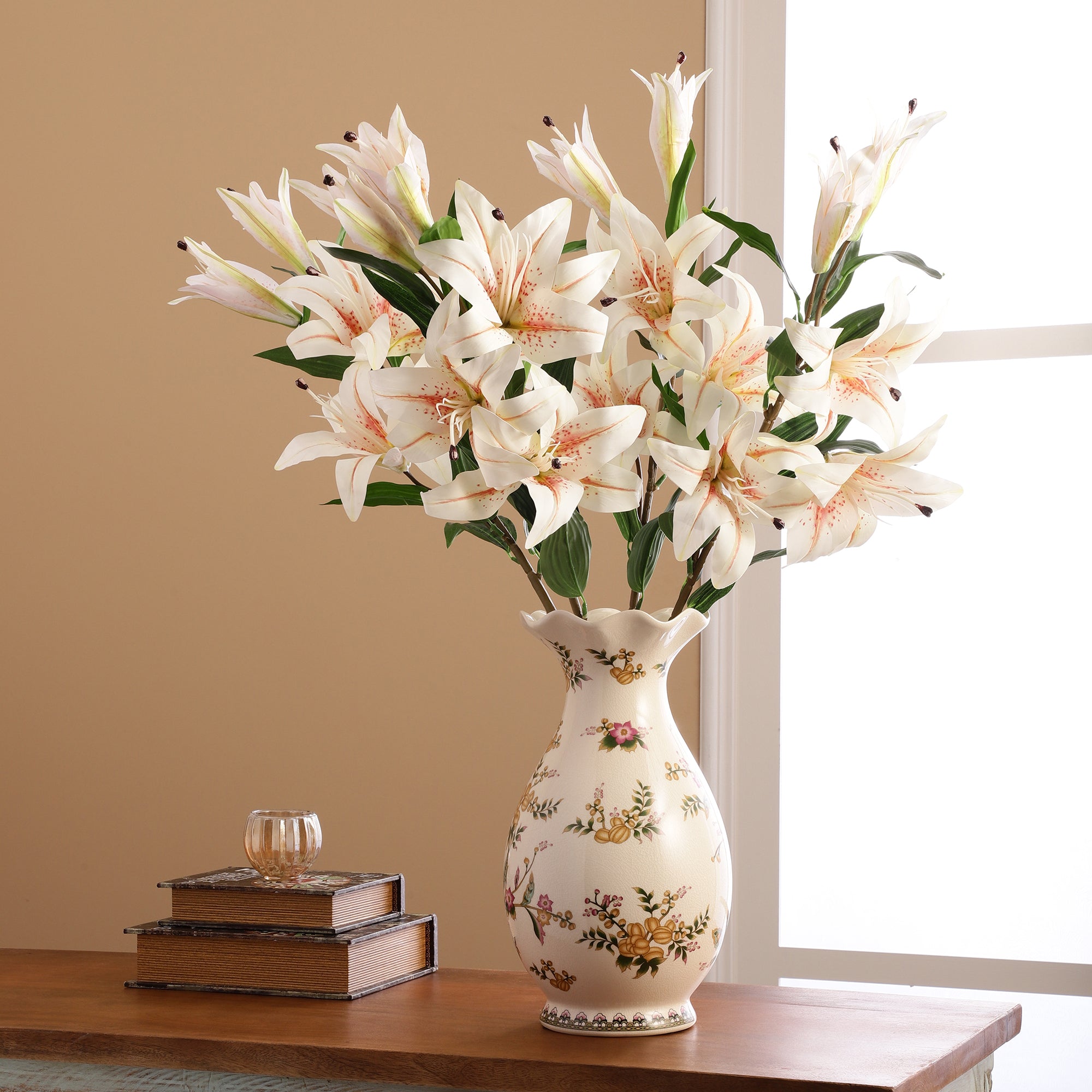 Blooming White Lily Faux Flower Stick (Single)