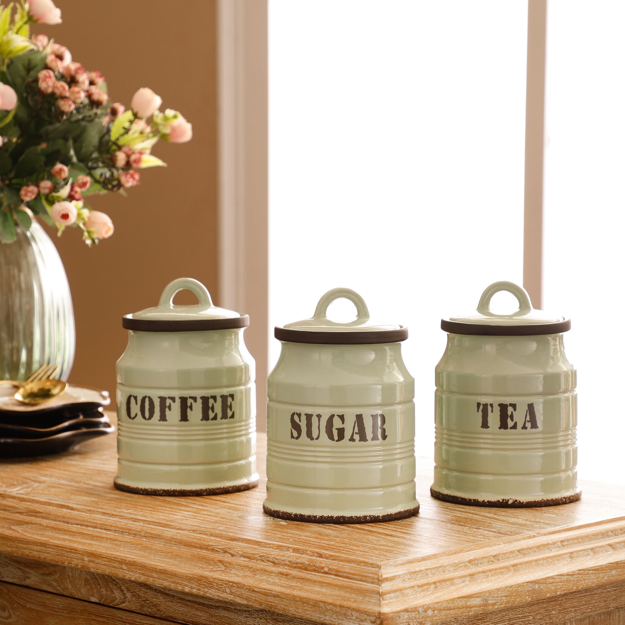 Ceramic Kitchen Jars - Green (Set of 3)