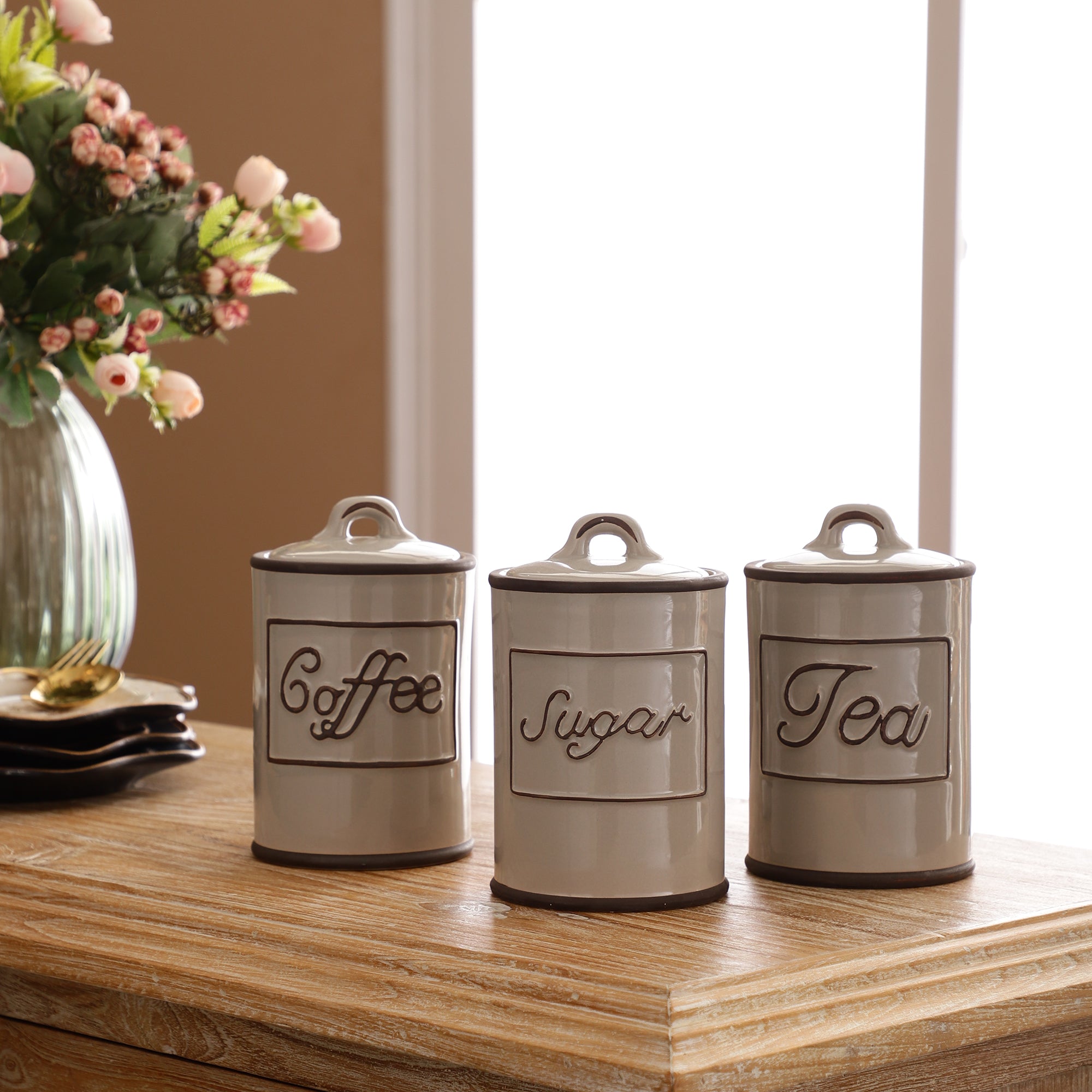 Ceramic Kitchen Jars - Grey (Set of 3)