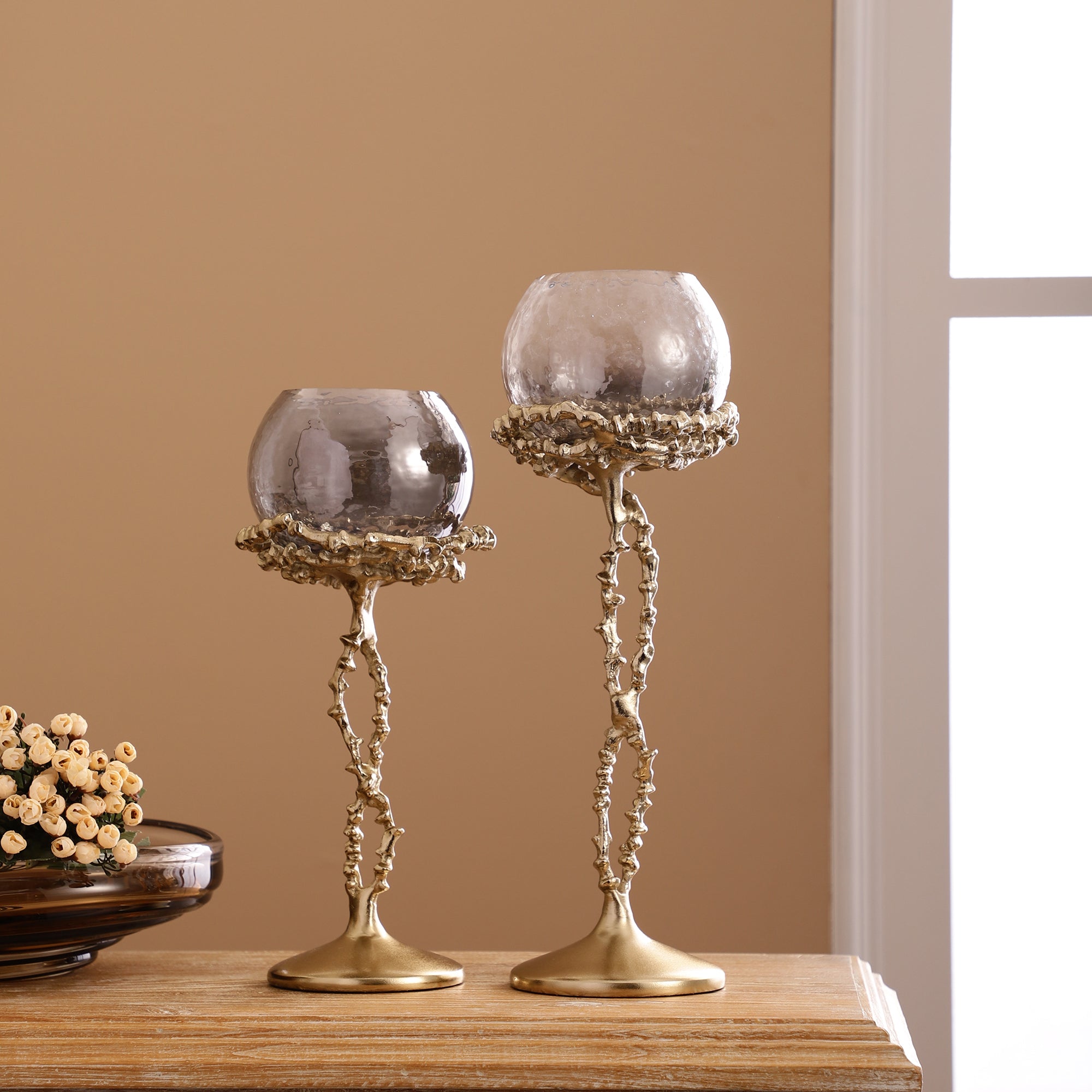 Imperia Gold Metal and Glass Hurricane Candle Holder (Single)