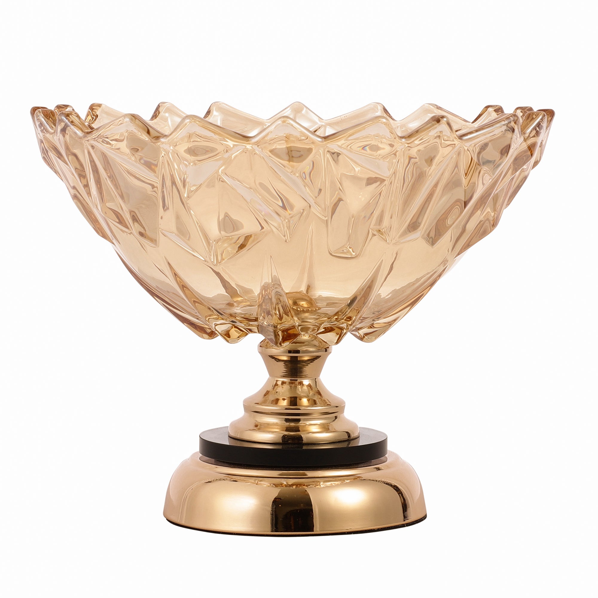 Crystal Glass Serving Bowl With Metal Base