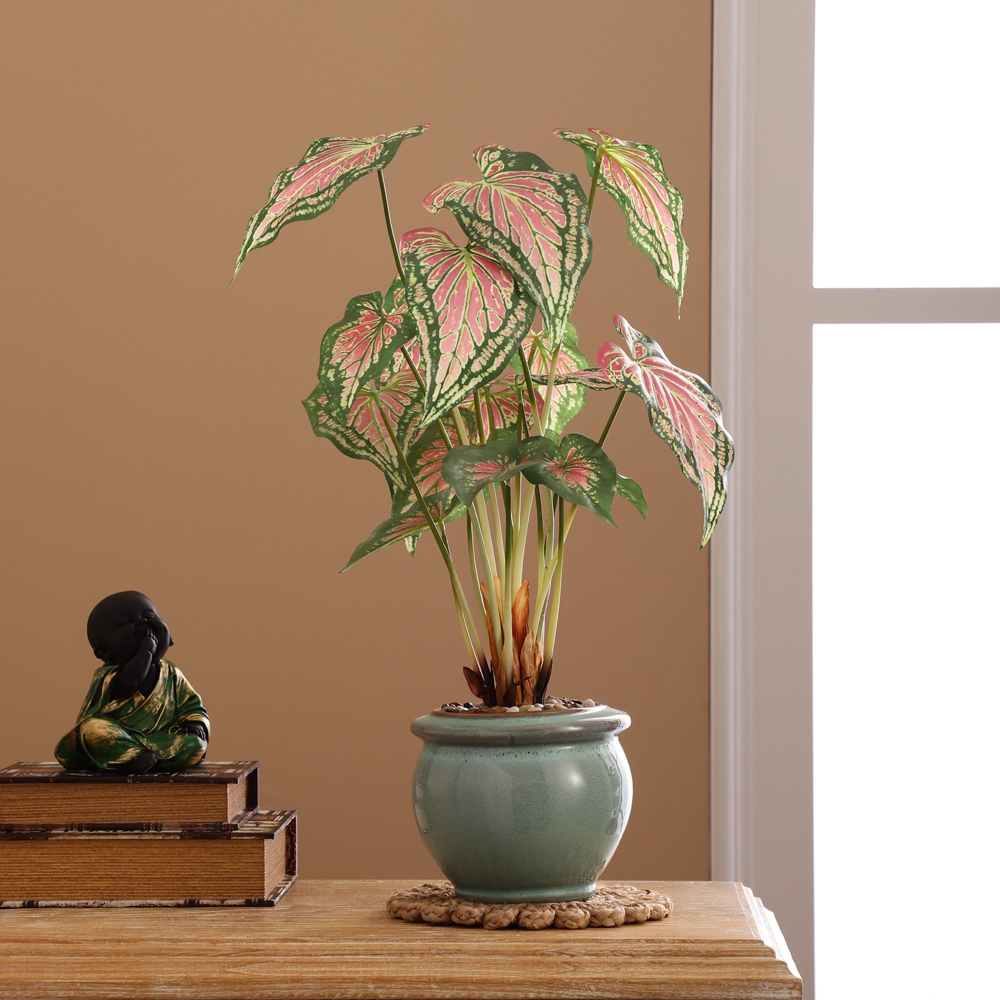 Passion Pink Caladium Faux Ceramic Potted Plant