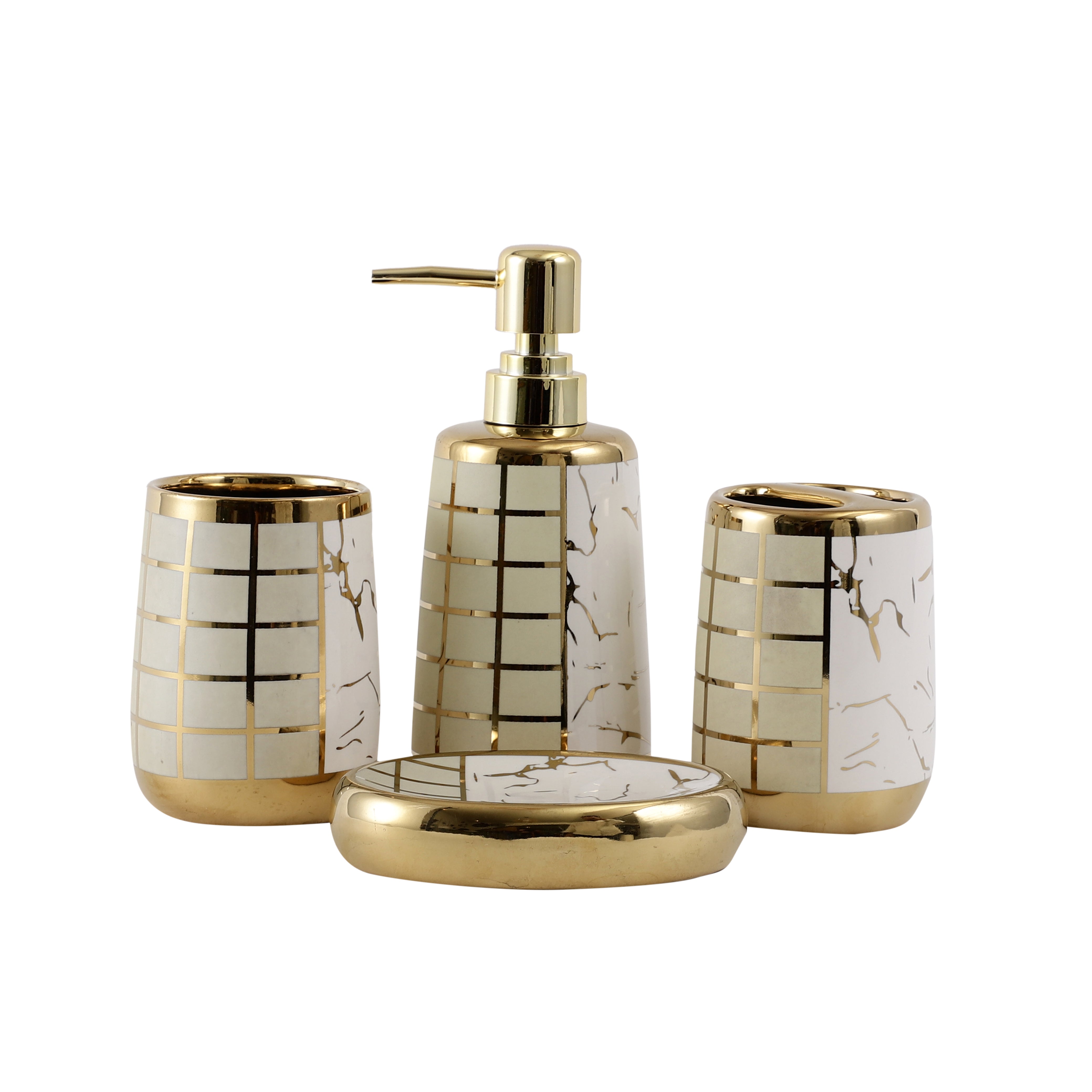 White and Gold Chequered 4 Piece Bath set