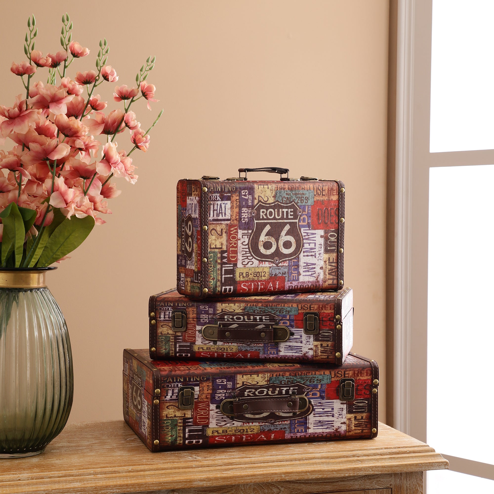 Route 66 Decorative Suitcase Set (Set of 3)