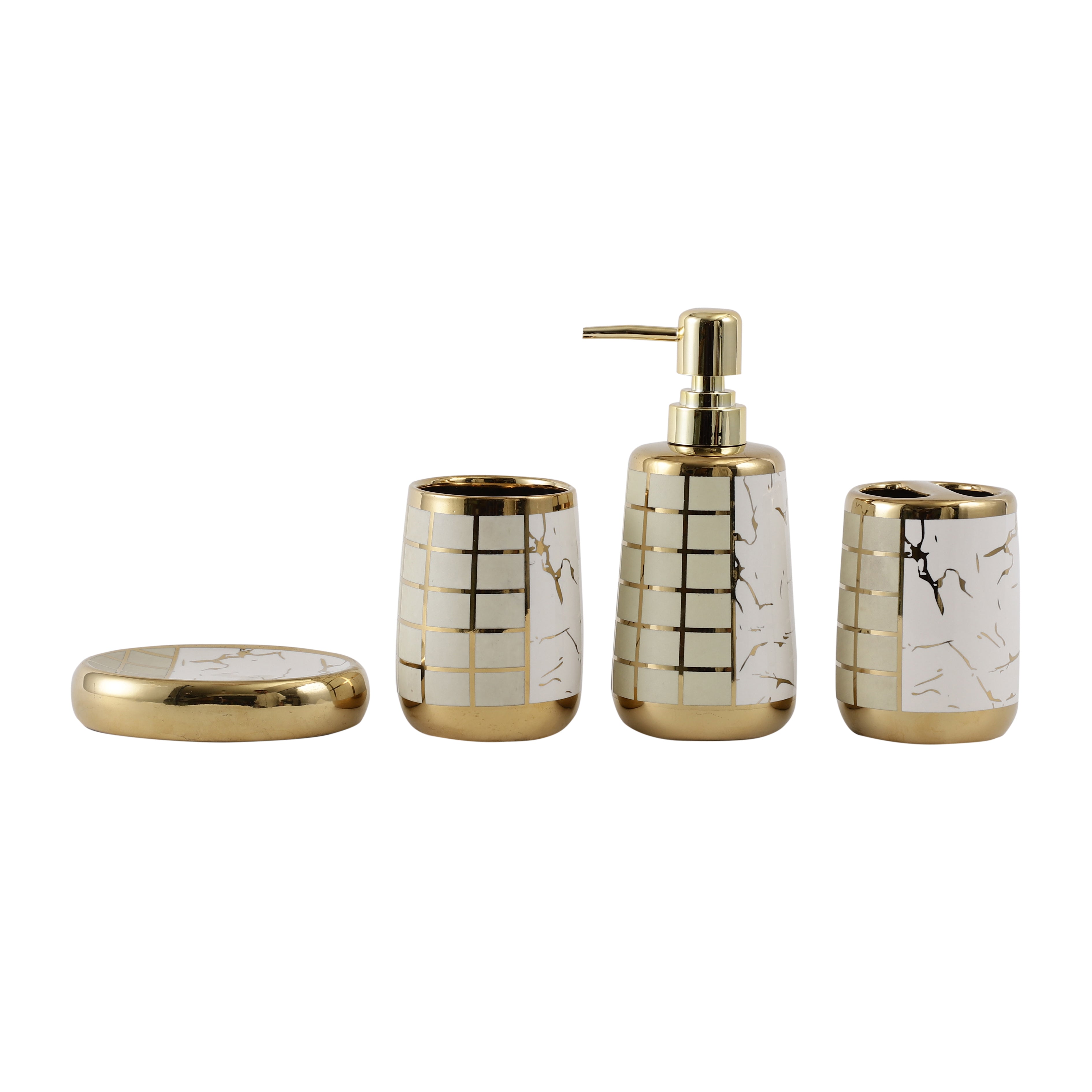 White and Gold Chequered 4 Piece Bath set