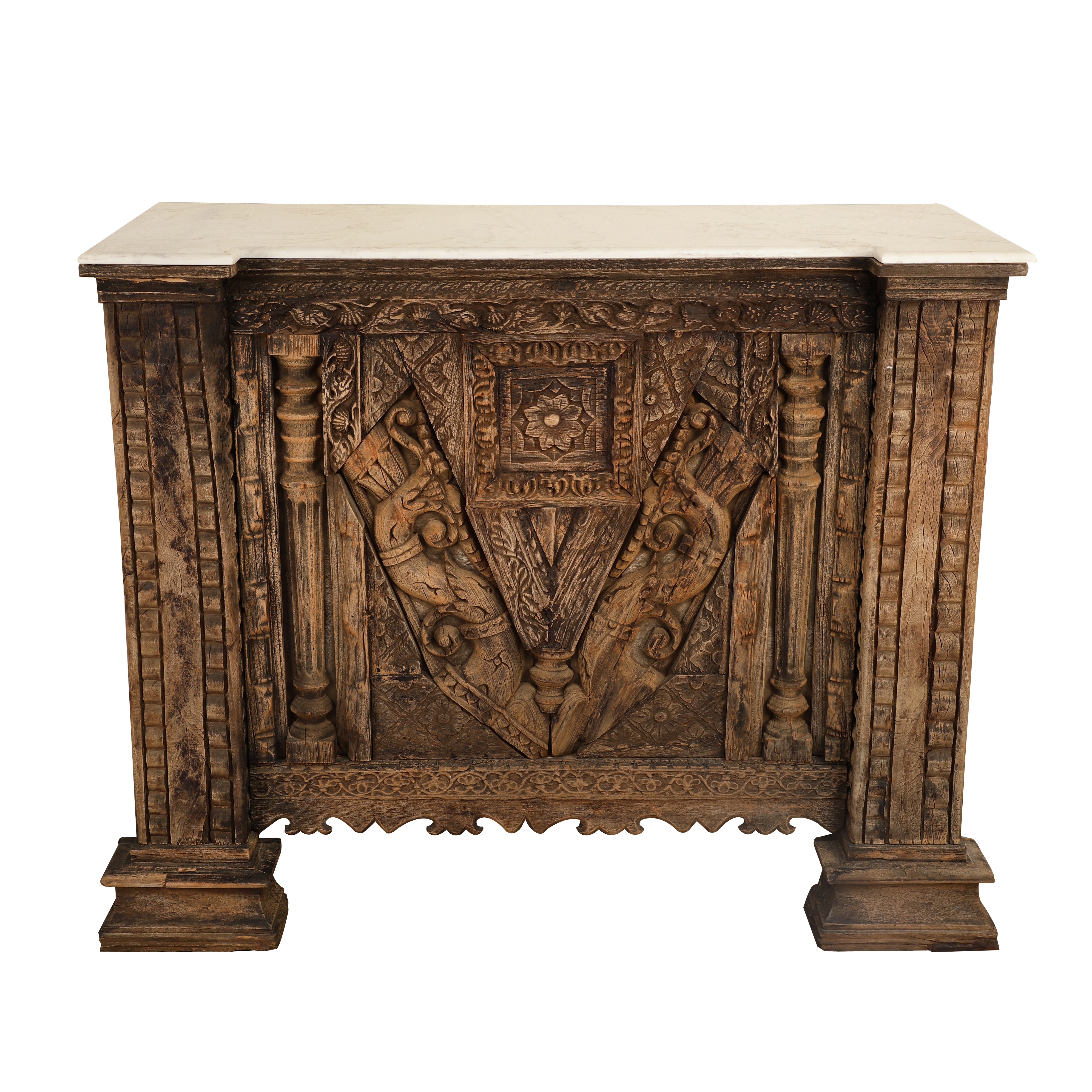 Antique Carved Bar/Console with Marble Top