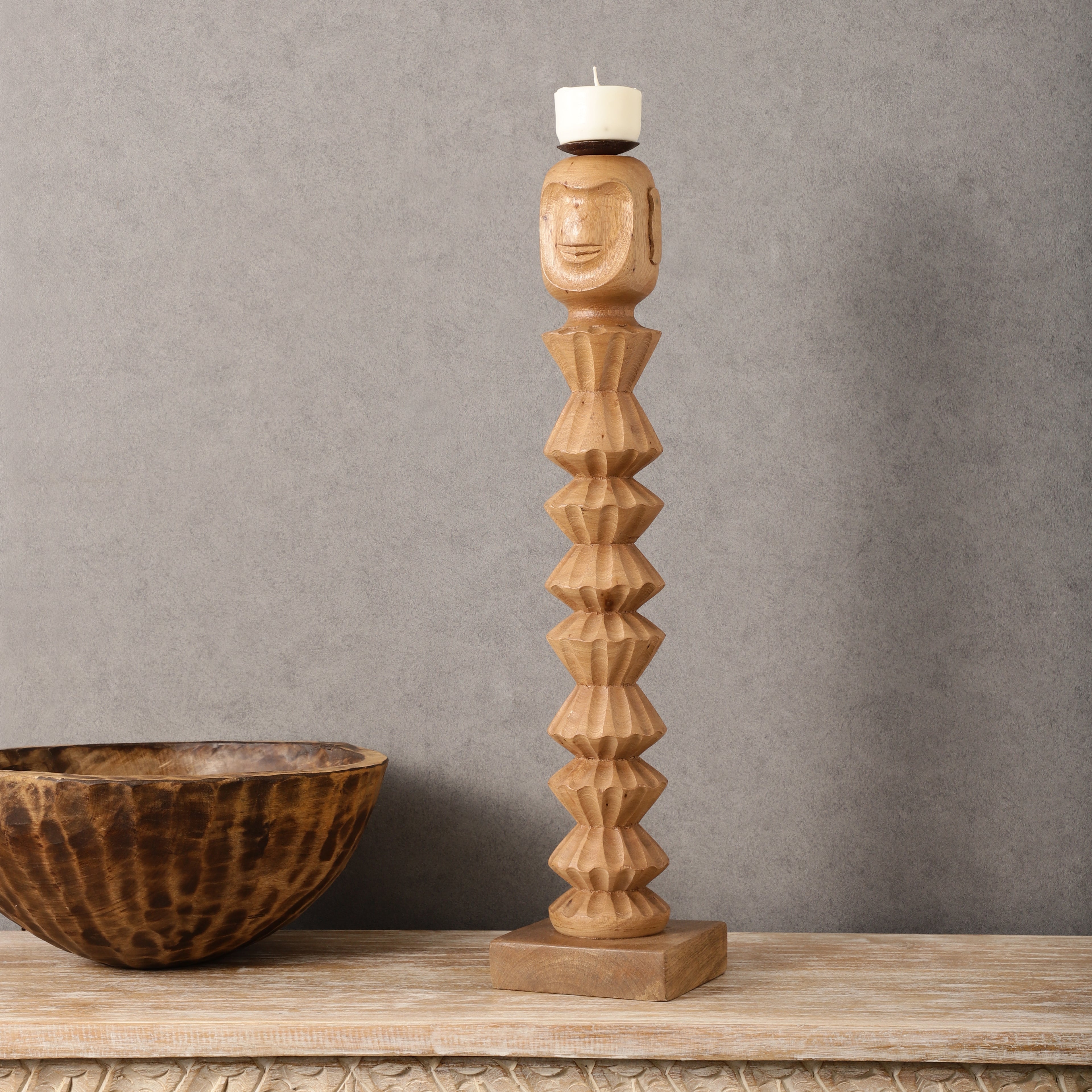 Wooden Face Candle Stand