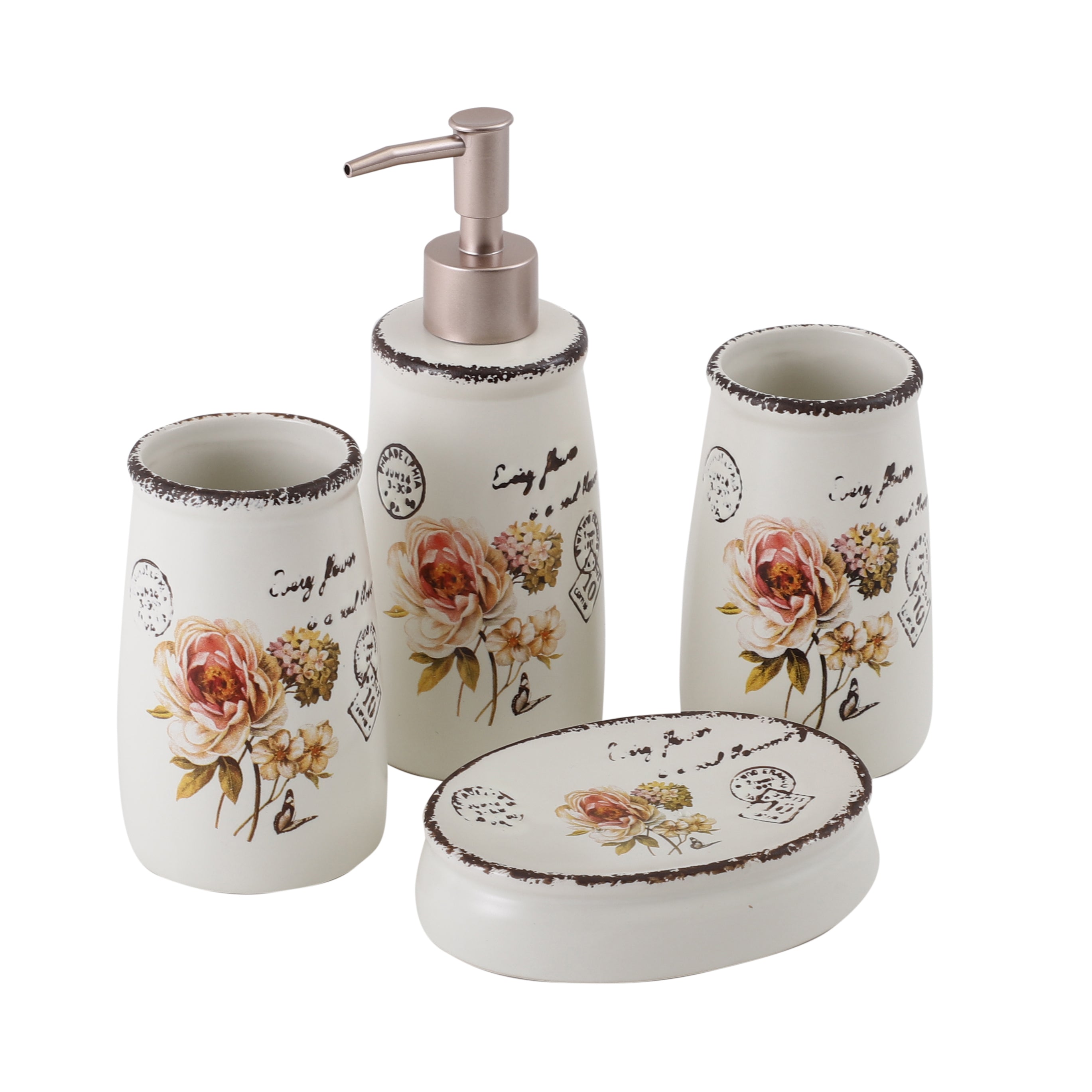 Vintage Floral Pattern 4 Piece Bath Set