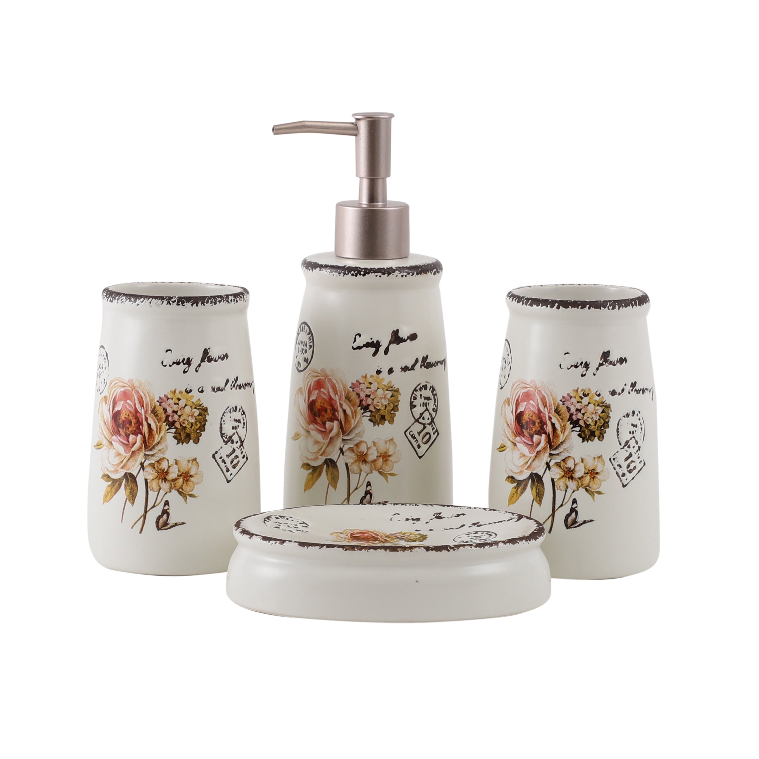 Vintage Floral Pattern 4 Piece Bath Set