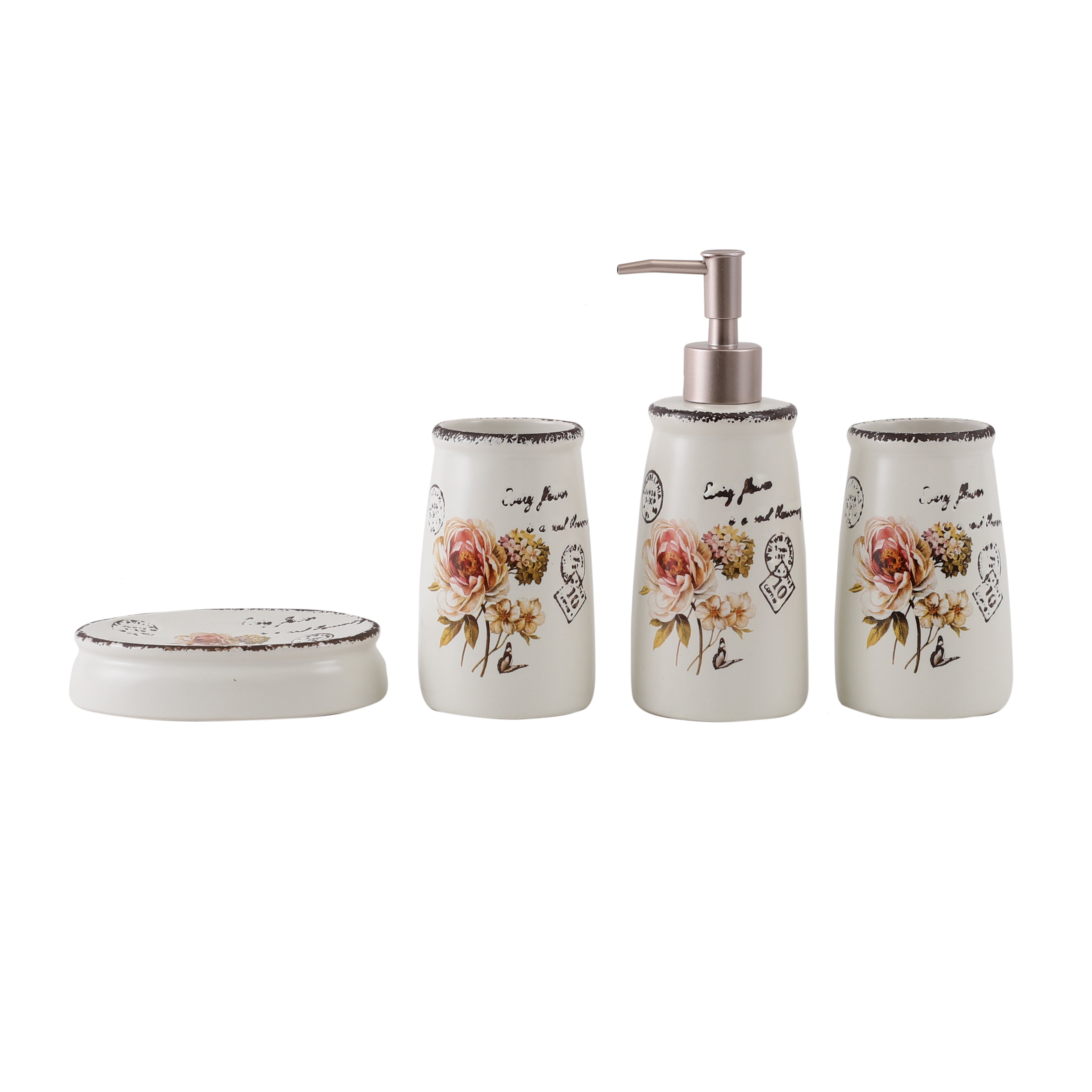 Vintage Floral Pattern 4 Piece Bath Set